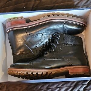 Warfield & Grand Black Leather Wingtip Boots